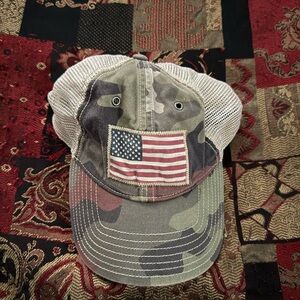 Polo Ralph Lauren USA Flag Patch/ Americana Green Camo/Cream Mesh Adjustable Hat